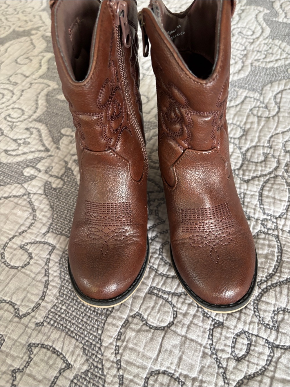 Cat & Jack Brown Embroidered Kids Western Boots with Side Zip
